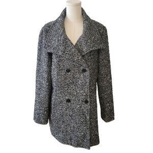 Calvin Klein Black & Cream Boucle Wool Coat Size XL